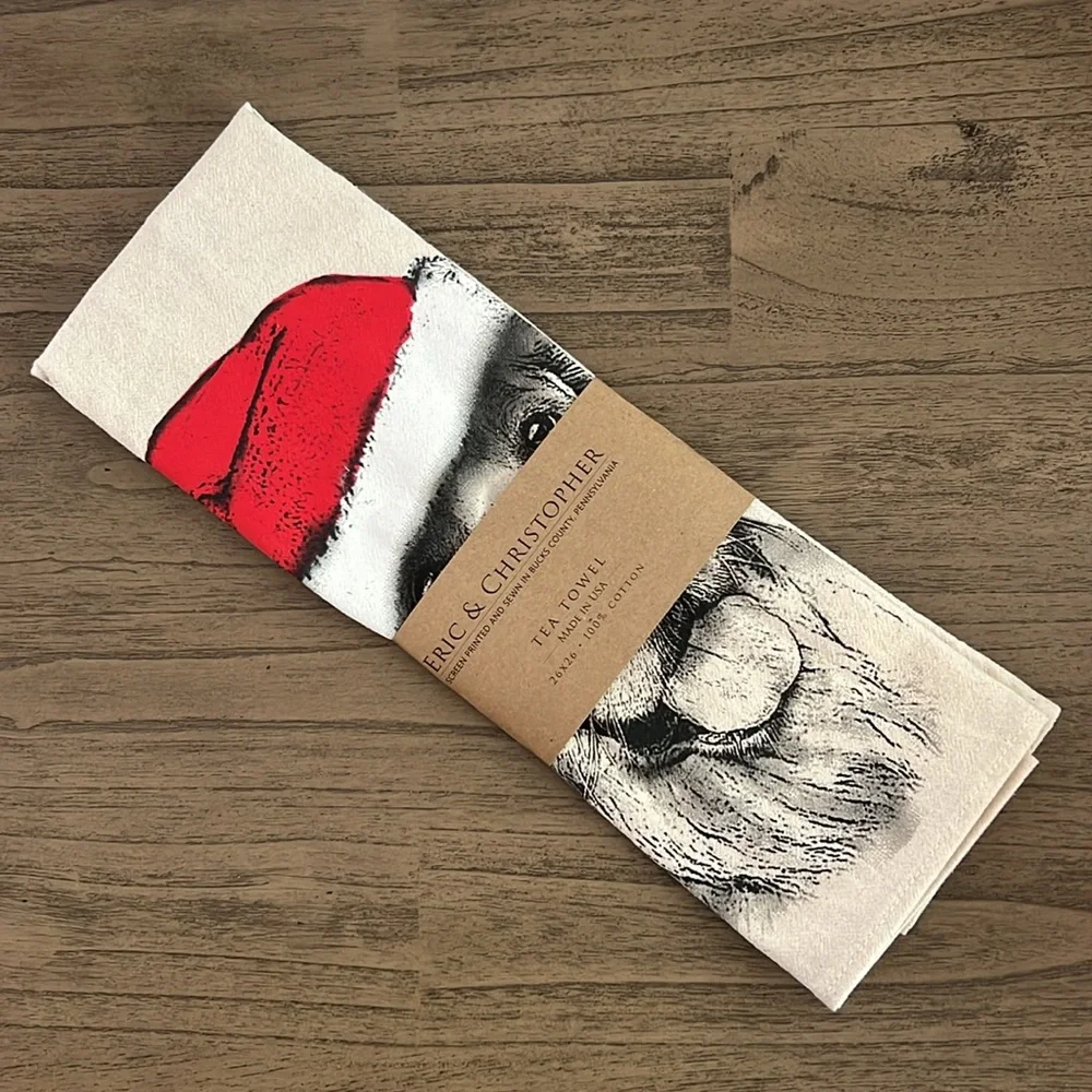 NWT Christmas Santa Golden Retriever Dog Printed Tea Towel